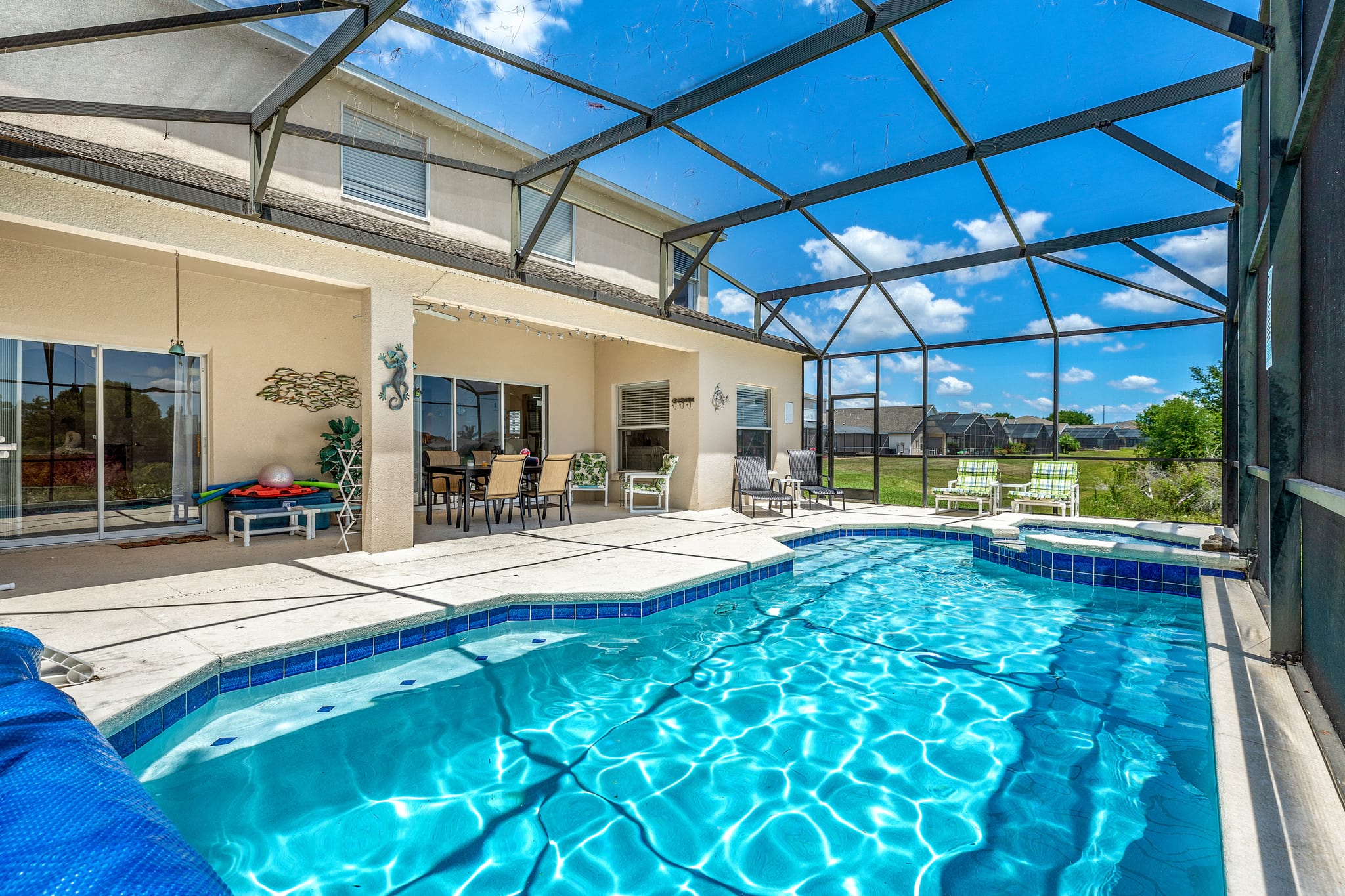 private pool overlooking conservation lake